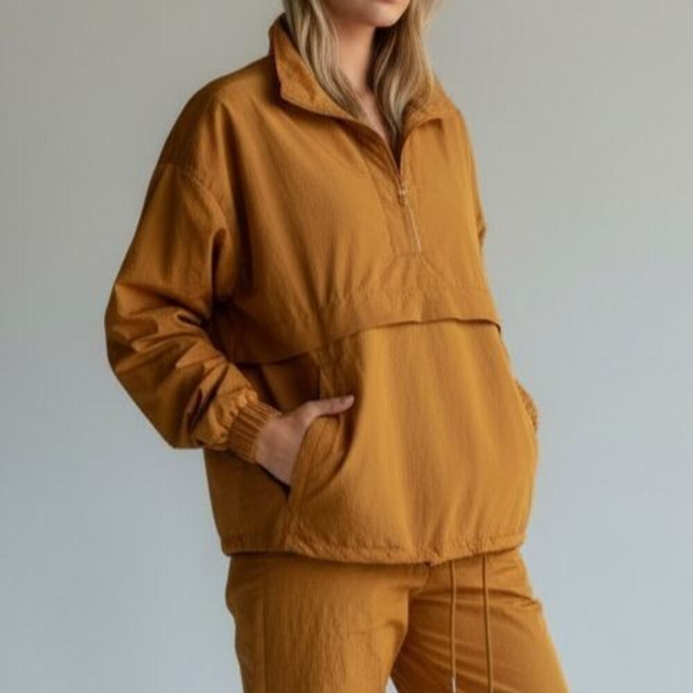 Good American Essential Anorak Jacket Women 5/6 2XL 3XL Mustard Gold Windbreaker